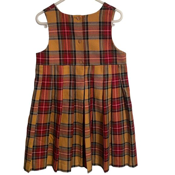 Talbots Kids Classic Plaid Dress Girl's Size 4 Camel Burgundy Pleated Faux Wrap - Picture 3 of 6
